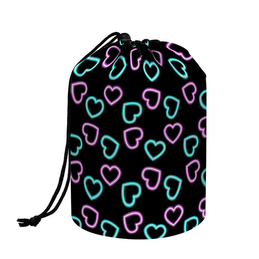 Pink And Blue Lights Heart Pattern Print Drawstring Makeup Bag