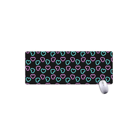 Pink And Blue Lights Heart Pattern Print Extended Mouse Pad