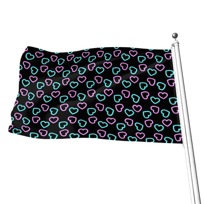 Pink And Blue Lights Heart Pattern Print Flag