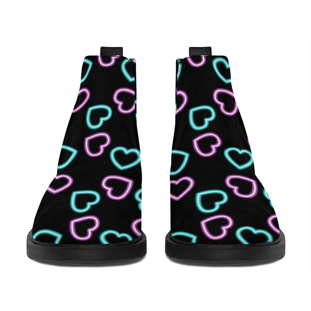 Pink And Blue Lights Heart Pattern Print Flat Ankle Boots