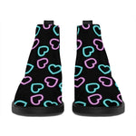 Pink And Blue Lights Heart Pattern Print Flat Ankle Boots