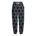 Pink And Blue Lights Heart Pattern Print Fleece Lined Knit Pants
