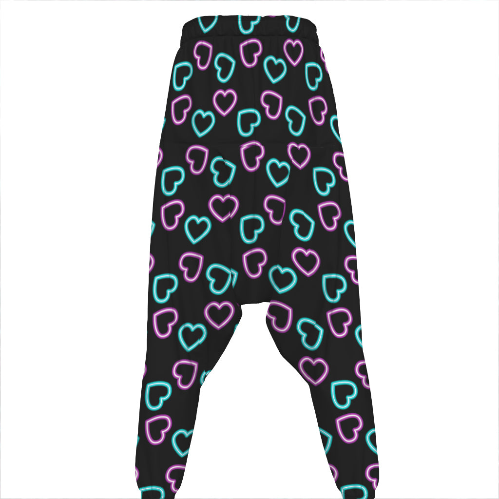 Pink And Blue Lights Heart Pattern Print Hammer Pants