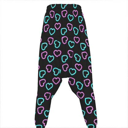 Pink And Blue Lights Heart Pattern Print Hammer Pants