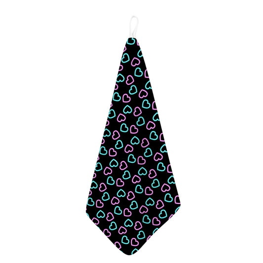 Pink And Blue Lights Heart Pattern Print Hand Towel
