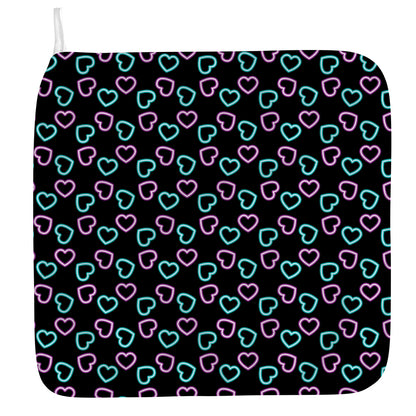 Pink And Blue Lights Heart Pattern Print Hand Towel
