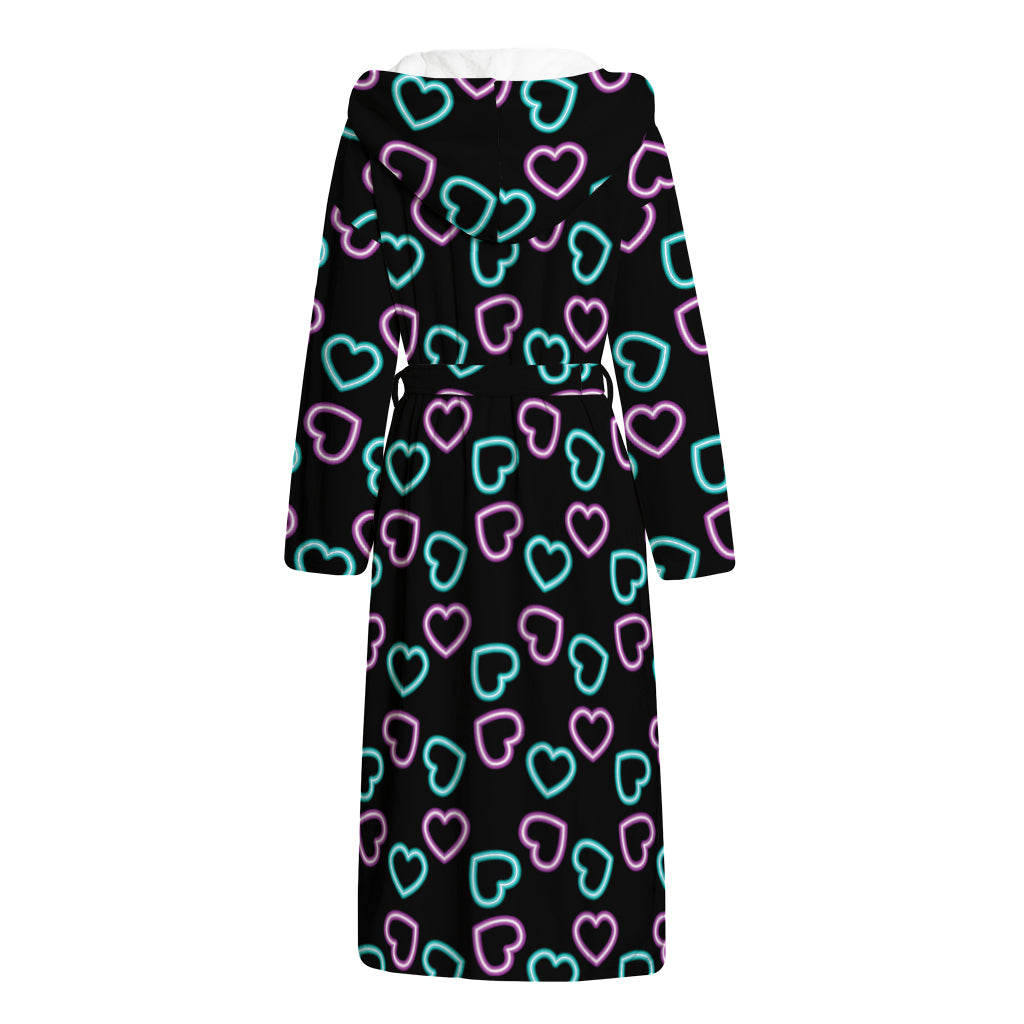 Pink And Blue Lights Heart Pattern Print Hooded Bathrobe