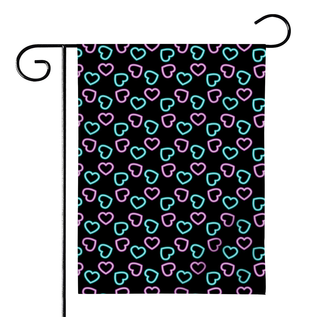 Pink And Blue Lights Heart Pattern Print House Flag