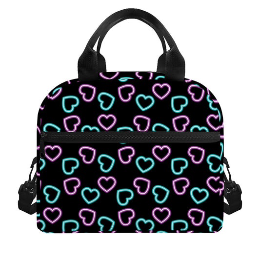 Pink And Blue Lights Heart Pattern Print Insulated Lunch Bag