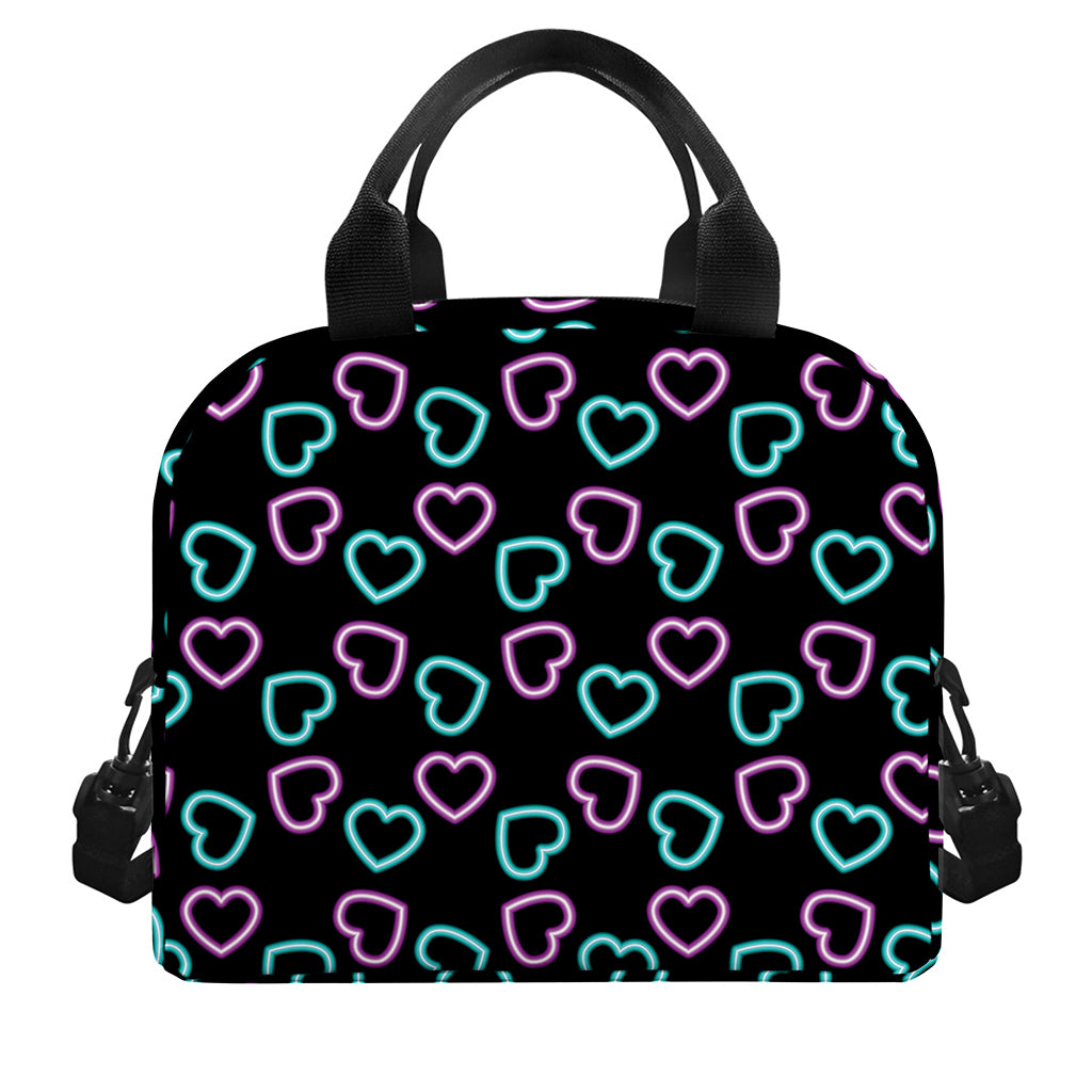 Pink And Blue Lights Heart Pattern Print Insulated Lunch Bag