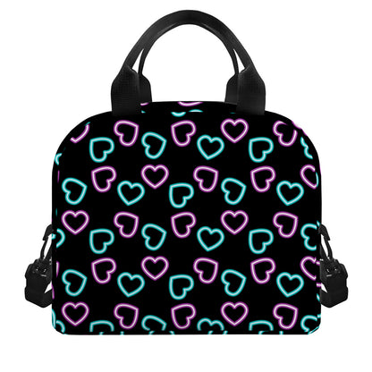 Pink And Blue Lights Heart Pattern Print Insulated Lunch Bag