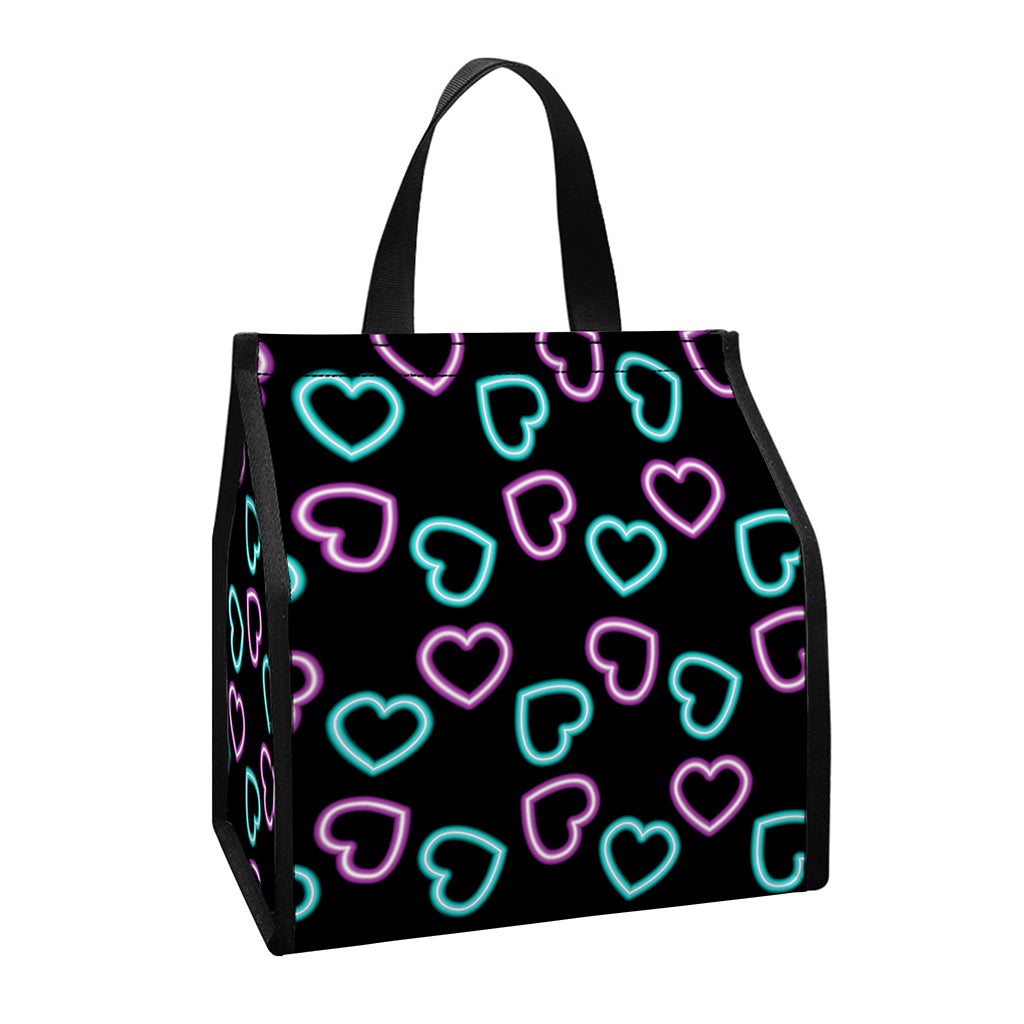 Pink And Blue Lights Heart Pattern Print Insulated Lunch Tote