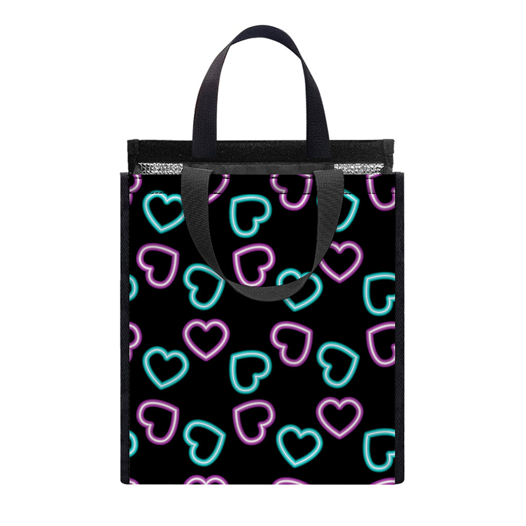 Pink And Blue Lights Heart Pattern Print Insulated Lunch Tote