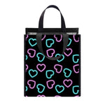 Pink And Blue Lights Heart Pattern Print Insulated Lunch Tote