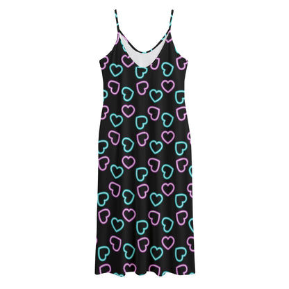 Pink And Blue Lights Heart Pattern Print Jersey Midi Cami Dress