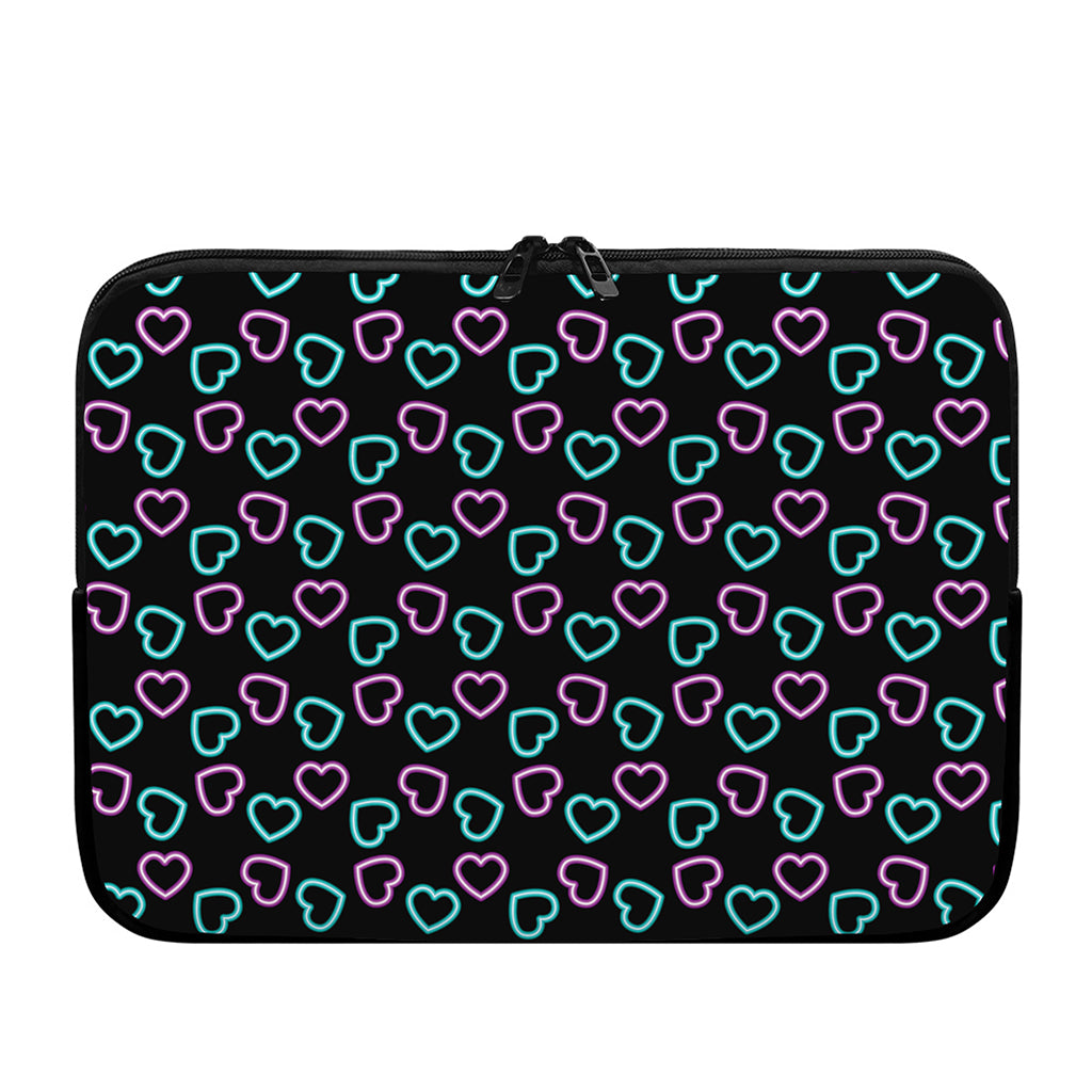 Pink And Blue Lights Heart Pattern Print Laptop Sleeve