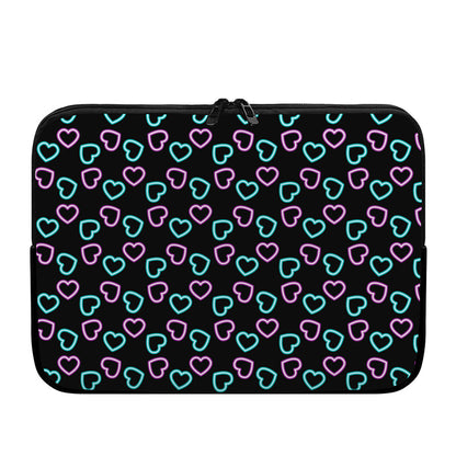 Pink And Blue Lights Heart Pattern Print Laptop Sleeve