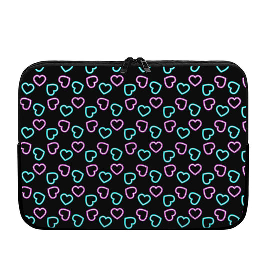 Pink And Blue Lights Heart Pattern Print Laptop Sleeve