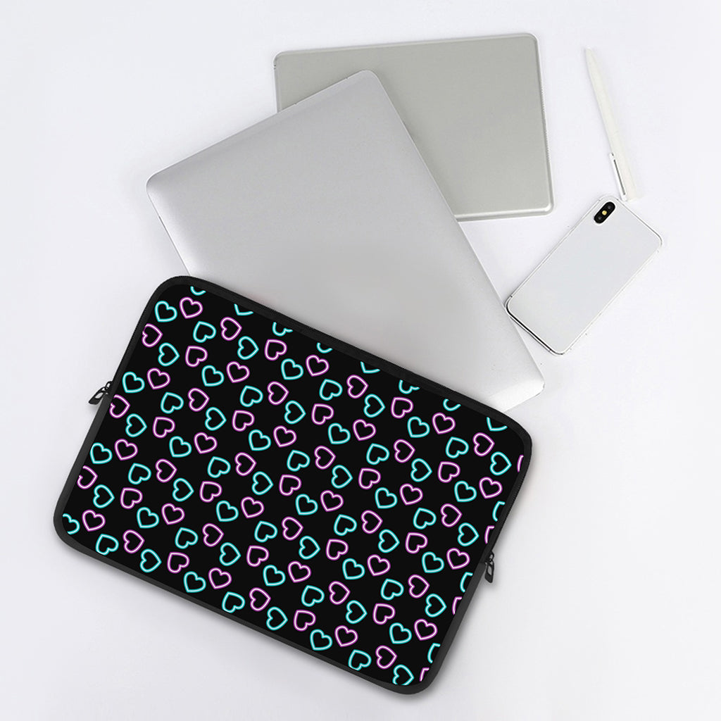 Pink And Blue Lights Heart Pattern Print Laptop Sleeve