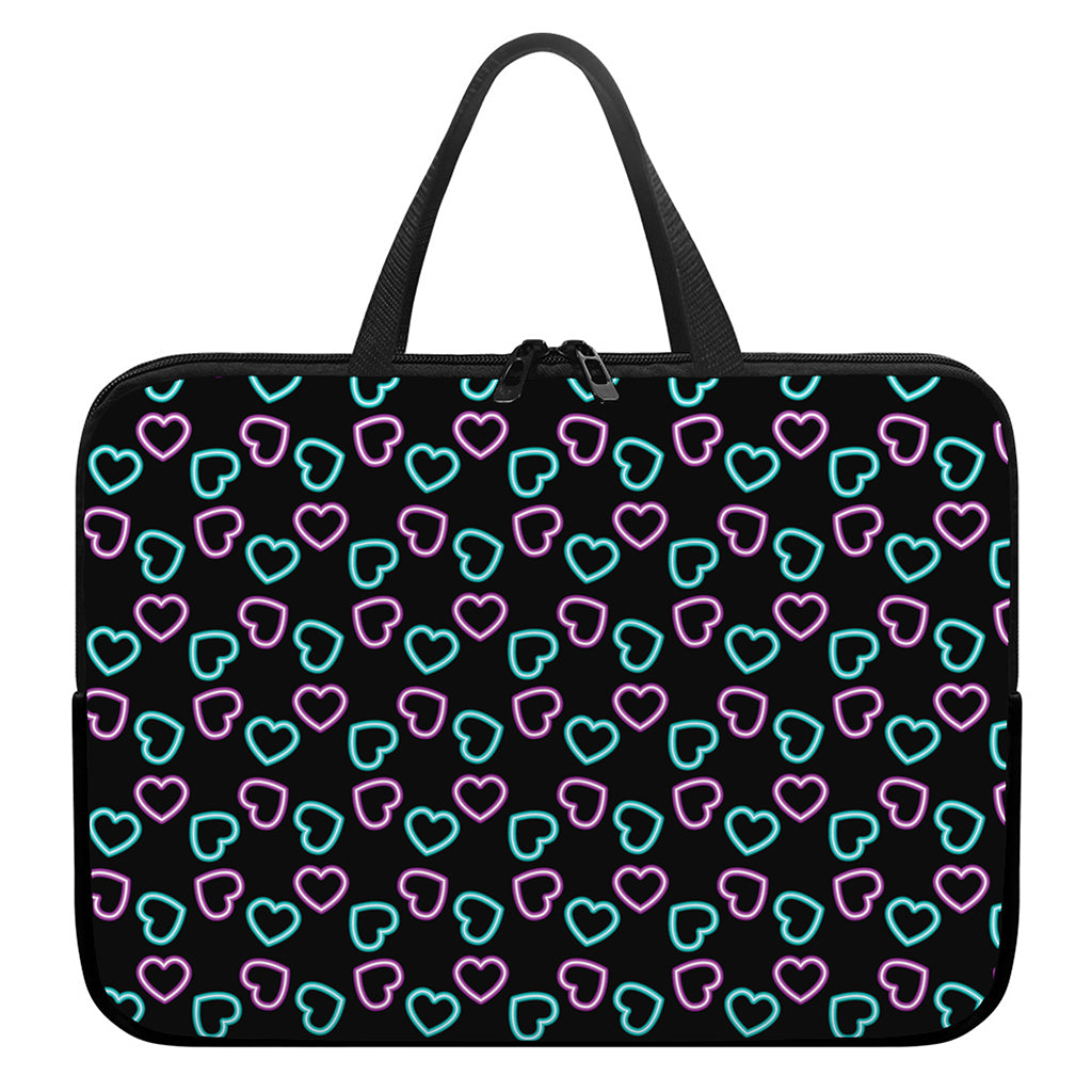 Pink And Blue Lights Heart Pattern Print Laptop Sleeve With Handle