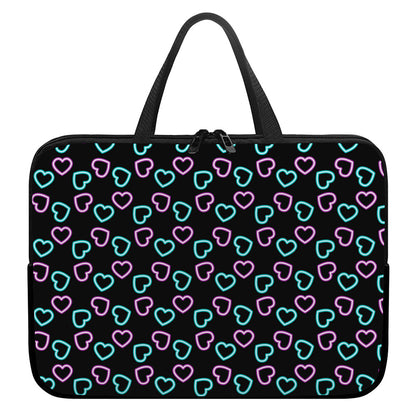 Pink And Blue Lights Heart Pattern Print Laptop Sleeve With Handle