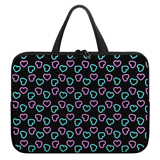 Pink And Blue Lights Heart Pattern Print Laptop Sleeve With Handle