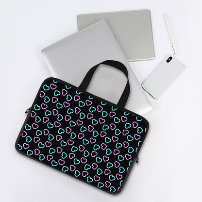 Pink And Blue Lights Heart Pattern Print Laptop Sleeve With Handle