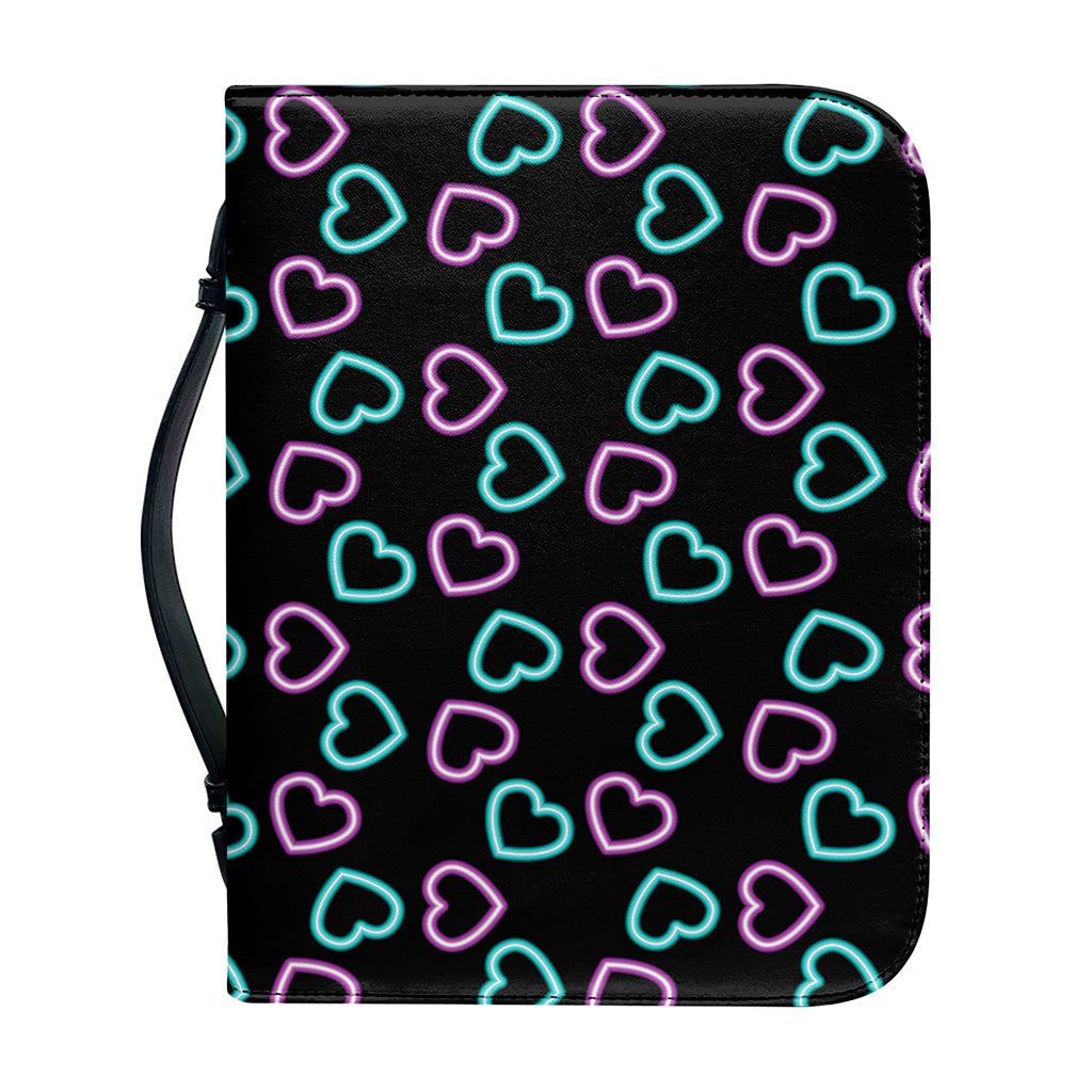 Pink And Blue Lights Heart Pattern Print Leather Bible Cover