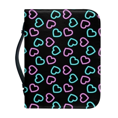 Pink And Blue Lights Heart Pattern Print Leather Bible Cover