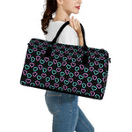 Pink And Blue Lights Heart Pattern Print Leather Duffle Bag
