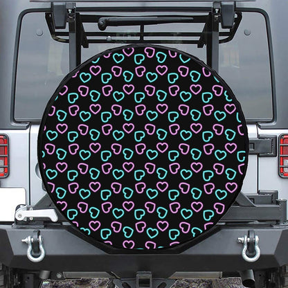 Pink And Blue Lights Heart Pattern Print Leather Spare Tire Cover