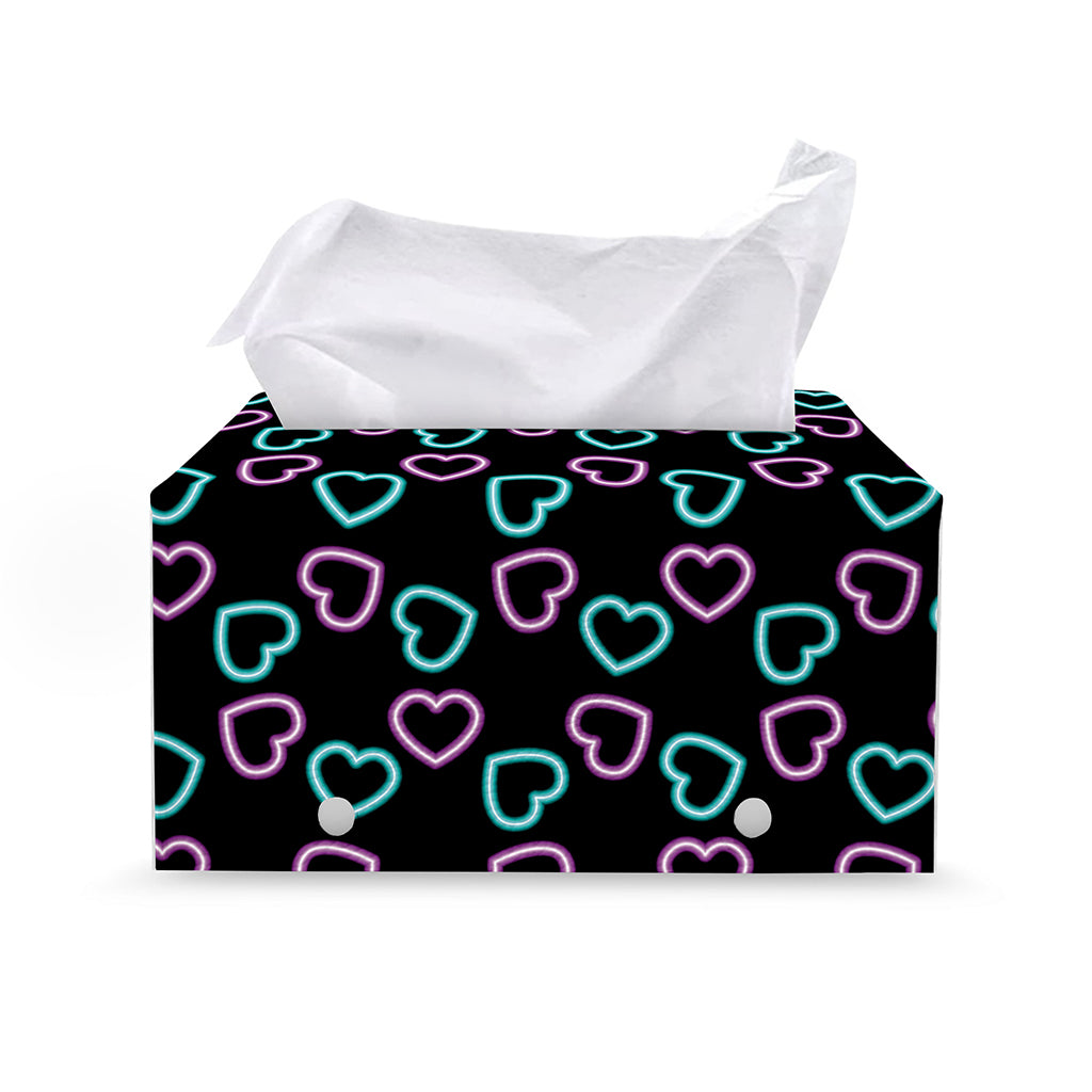 Pink And Blue Lights Heart Pattern Print Leather Tissue Box Cover