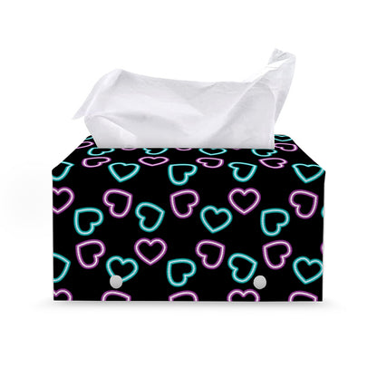 Pink And Blue Lights Heart Pattern Print Leather Tissue Box Cover