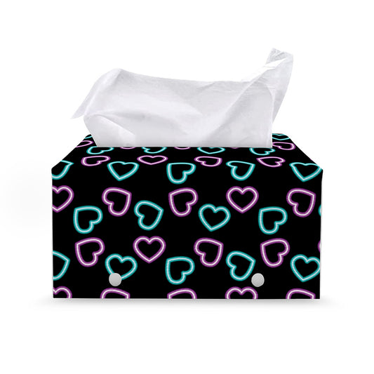 Pink And Blue Lights Heart Pattern Print Leather Tissue Box Cover