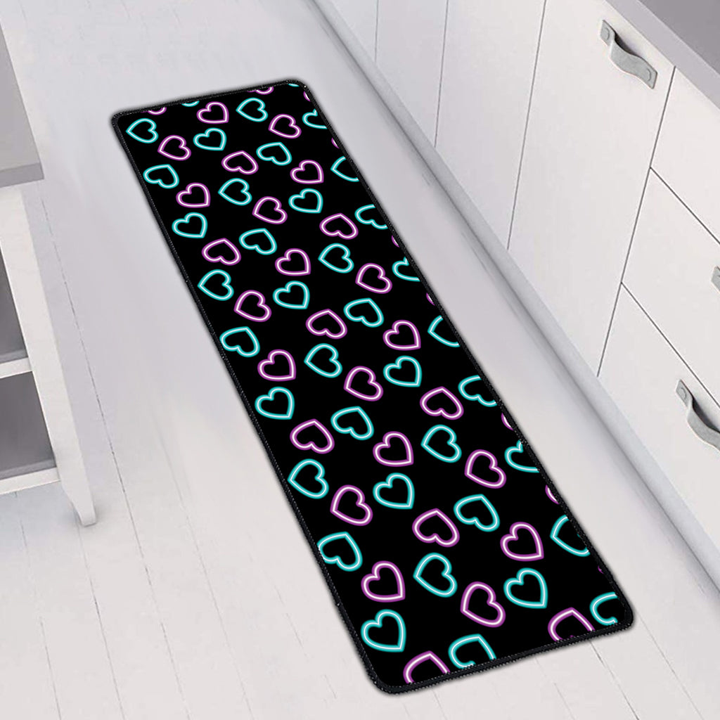 Pink And Blue Lights Heart Pattern Print Long Kitchen Mat