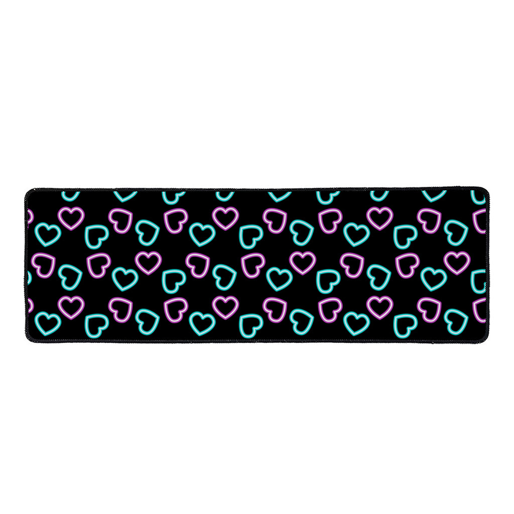 Pink And Blue Lights Heart Pattern Print Long Kitchen Mat