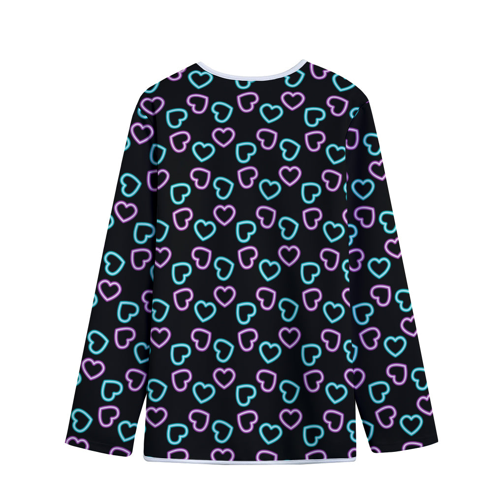 Pink And Blue Lights Heart Pattern Print Long Sleeve Short Coat