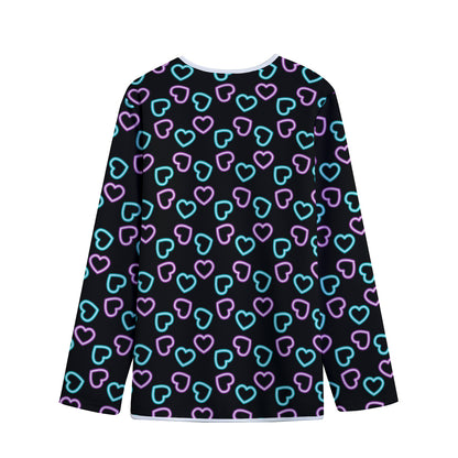 Pink And Blue Lights Heart Pattern Print Long Sleeve Short Coat