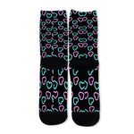 Pink And Blue Lights Heart Pattern Print Long Socks
