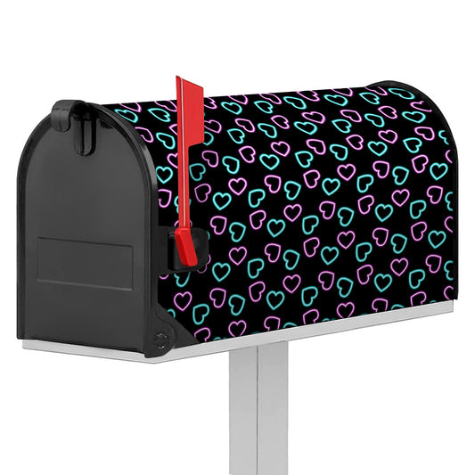 Pink And Blue Lights Heart Pattern Print Mailbox Cover