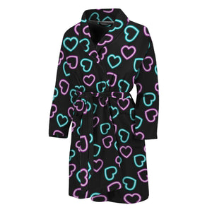 Pink And Blue Lights Heart Pattern Print Men's Bathrobe