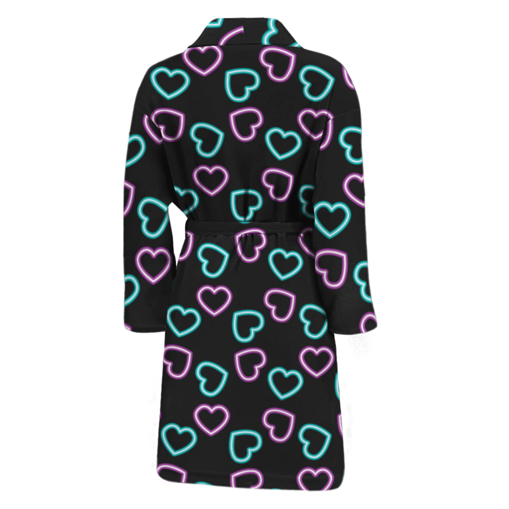 Pink And Blue Lights Heart Pattern Print Men's Bathrobe