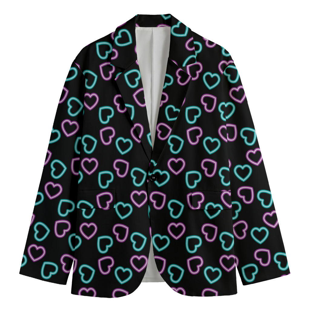 Pink And Blue Lights Heart Pattern Print Men's Blazer