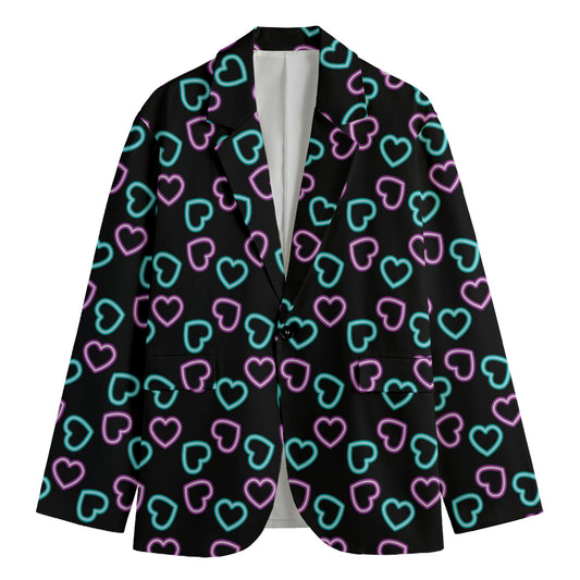 Pink And Blue Lights Heart Pattern Print Men's Blazer