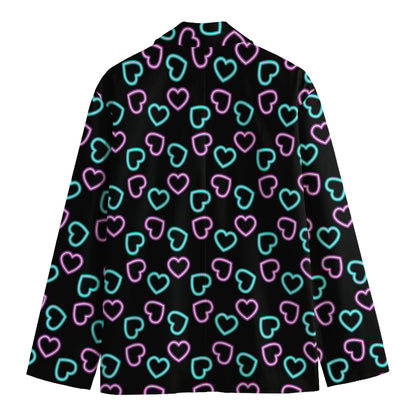 Pink And Blue Lights Heart Pattern Print Men's Blazer