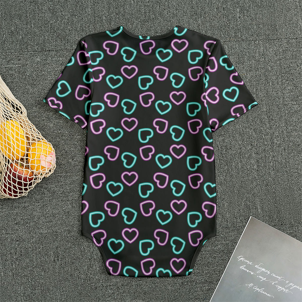 Pink And Blue Lights Heart Pattern Print Men's Bodysuit