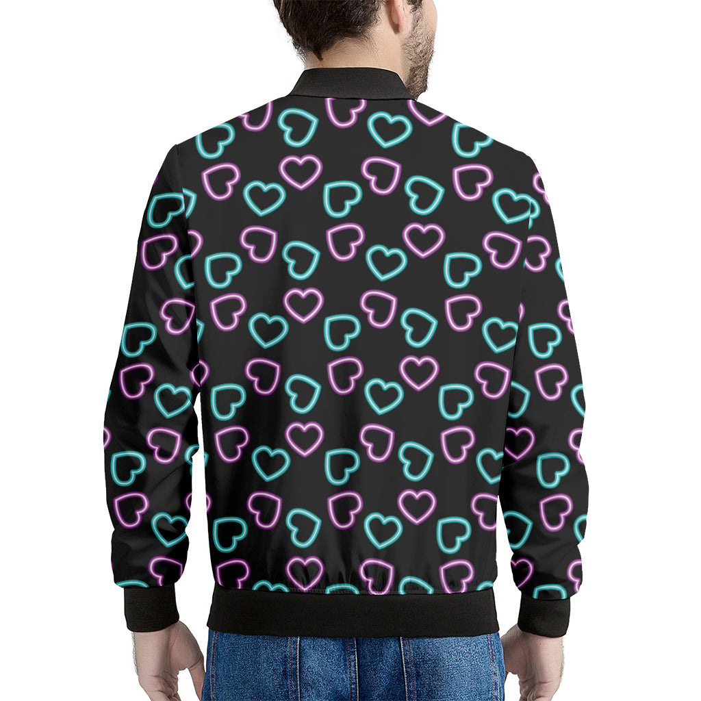 Pink And Blue Lights Heart Pattern Print Men's Bomber Jacket