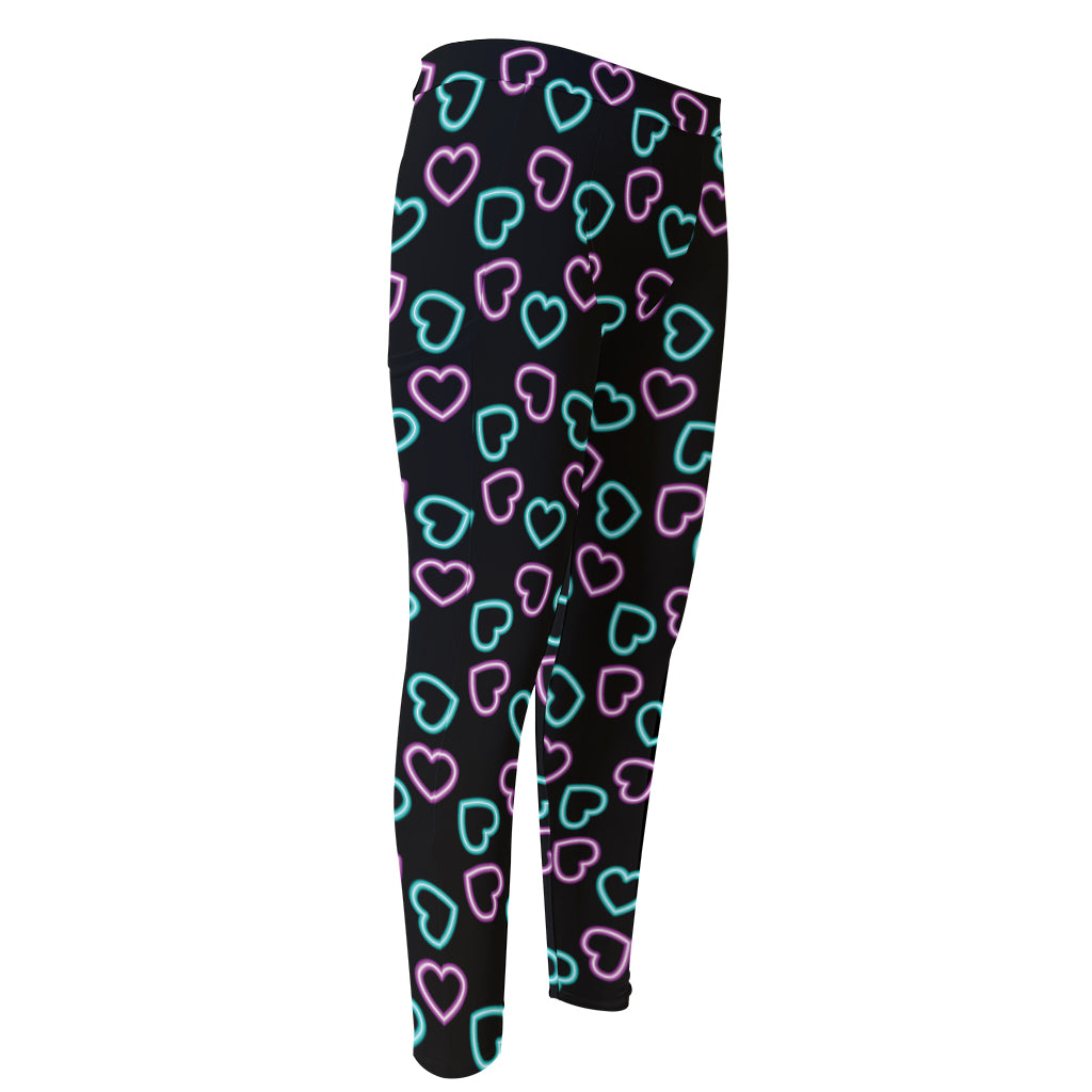 Pink And Blue Lights Heart Pattern Print Men's Compression Pants