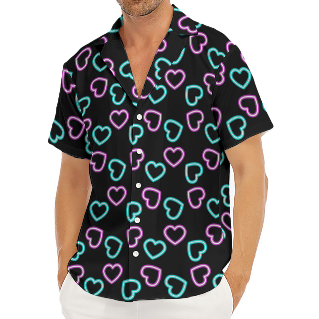 Pink And Blue Lights Heart Pattern Print Men's Deep V-Neck Shirt