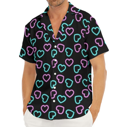 Pink And Blue Lights Heart Pattern Print Men's Deep V-Neck Shirt